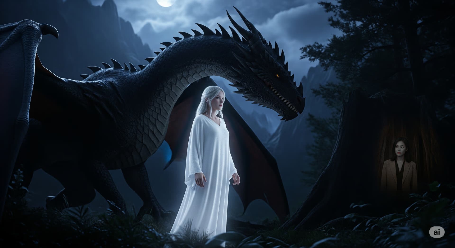 Article cover with an image of a woman frozen near a dragon and another hiding in the shadows
