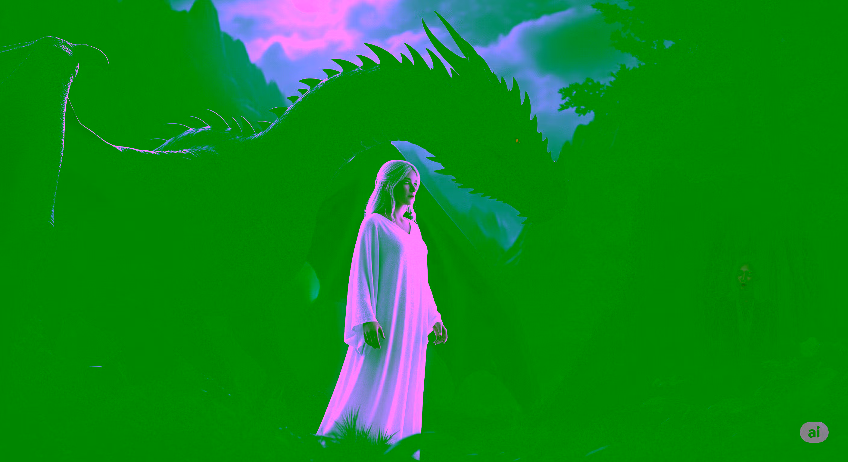 Article cover with an image of a woman frozen near a dragon and another hiding in the shadows