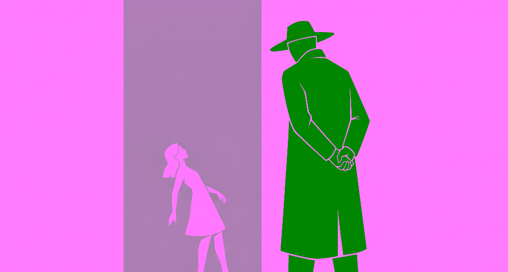 Article cover image of a white figure representing a target of surveillance and a black figure representing a surveillance